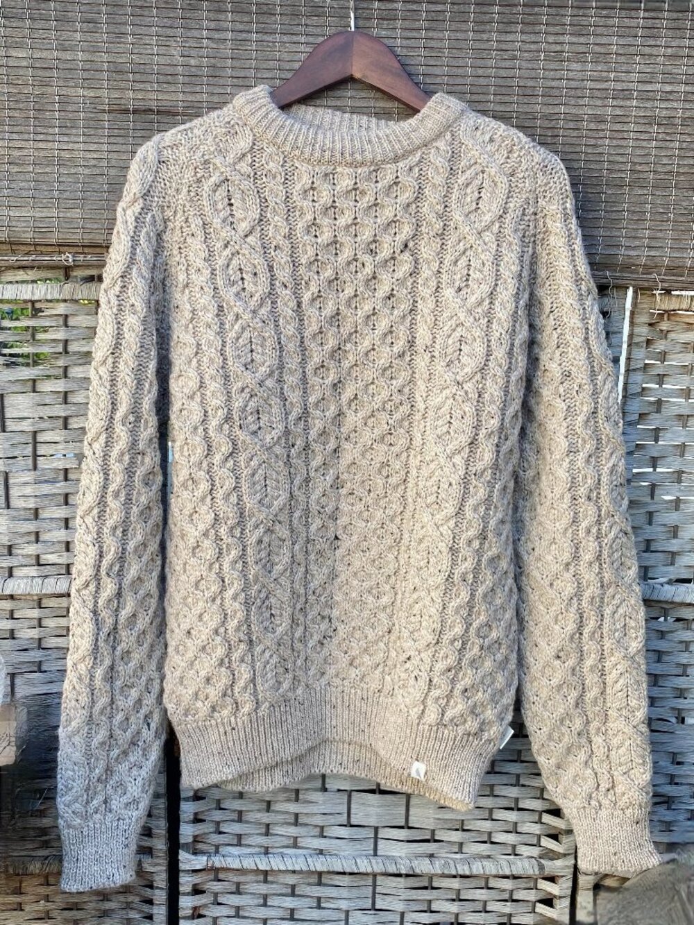 Peregrine England Guernsey Sweater Wool Cable Knit Fisherman Oatmeal Skiddaw